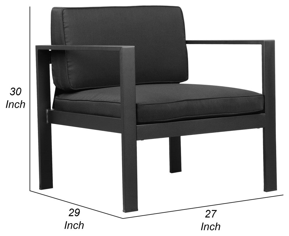 Benzara BM287852 Armchair, Jet Black Aluminum Frame, Water Resistant Fabric