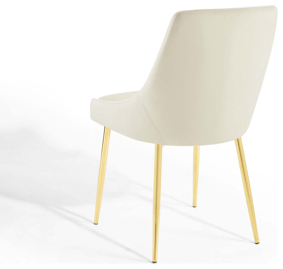 Side Dining Chair, Set of 2, Velvet, Metal, Gold Ivory White, Modern, Bistro
