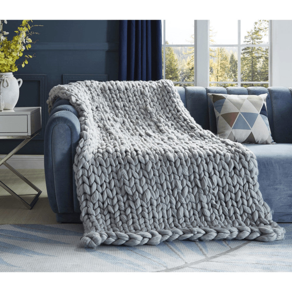 40" X 60" Light Gray Cozy Knit Polyester Throw Blanket