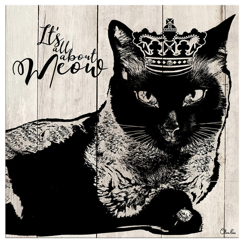 Ready2HangArt 'Meow' Wrapped Canvas Cat Wall Art, 30"x30"