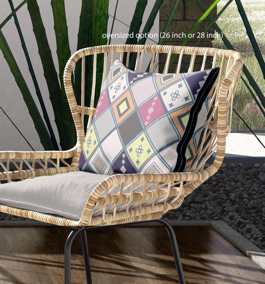 20" Beige Pink Tile Indoor Outdoor Zippered Throw Pillow