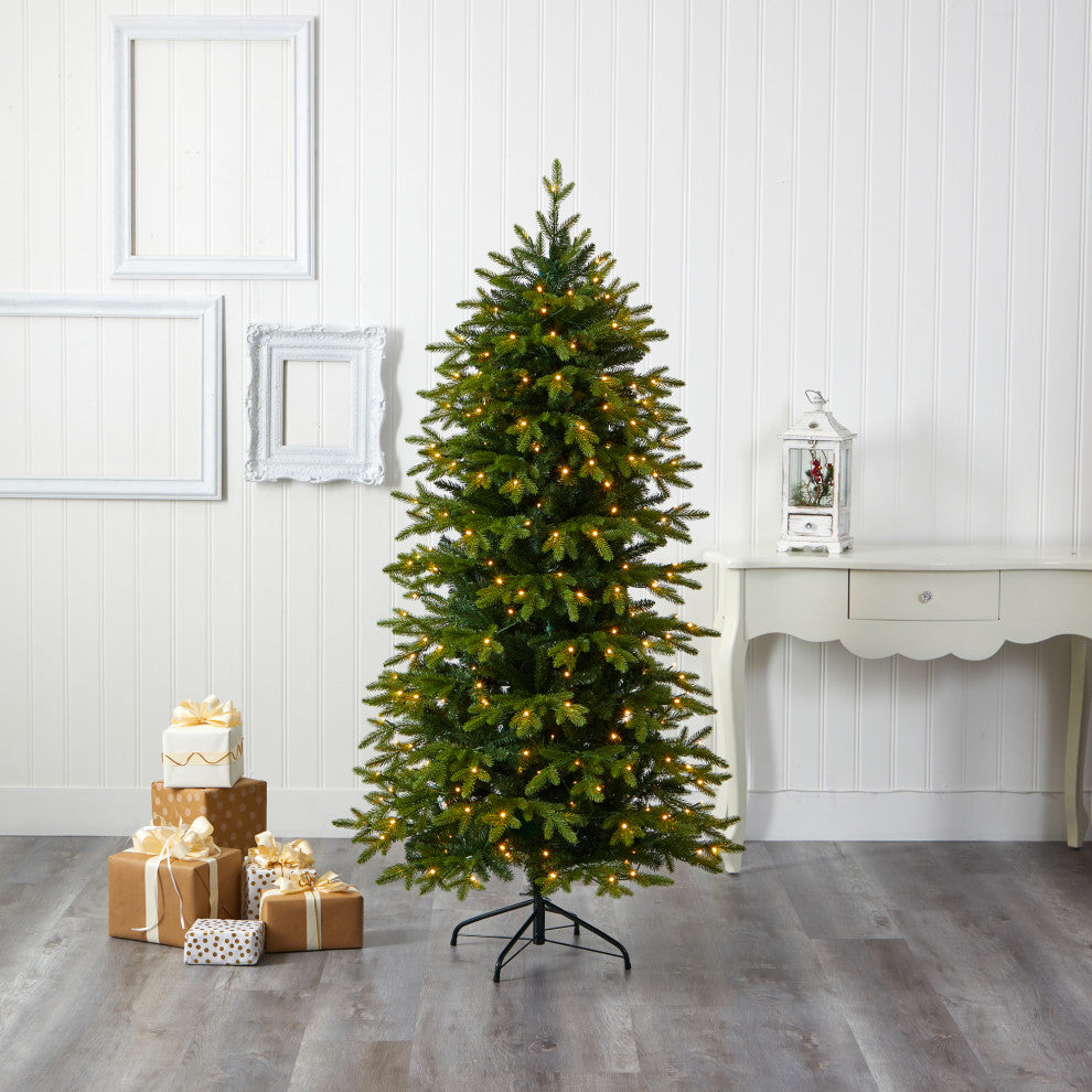 6' Belgium Fir Natural Look Artificial Christmas Tree With 300 Clear LED Lights