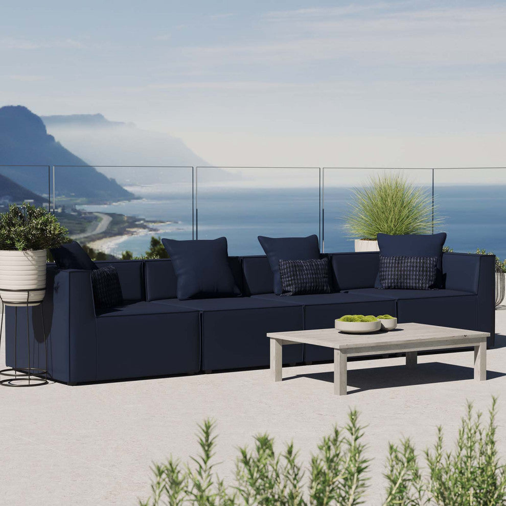 Lounge Sectional Sofa Set, Fabric, Blue Navy, Modern, Outdoor Patio Cafe Bistro