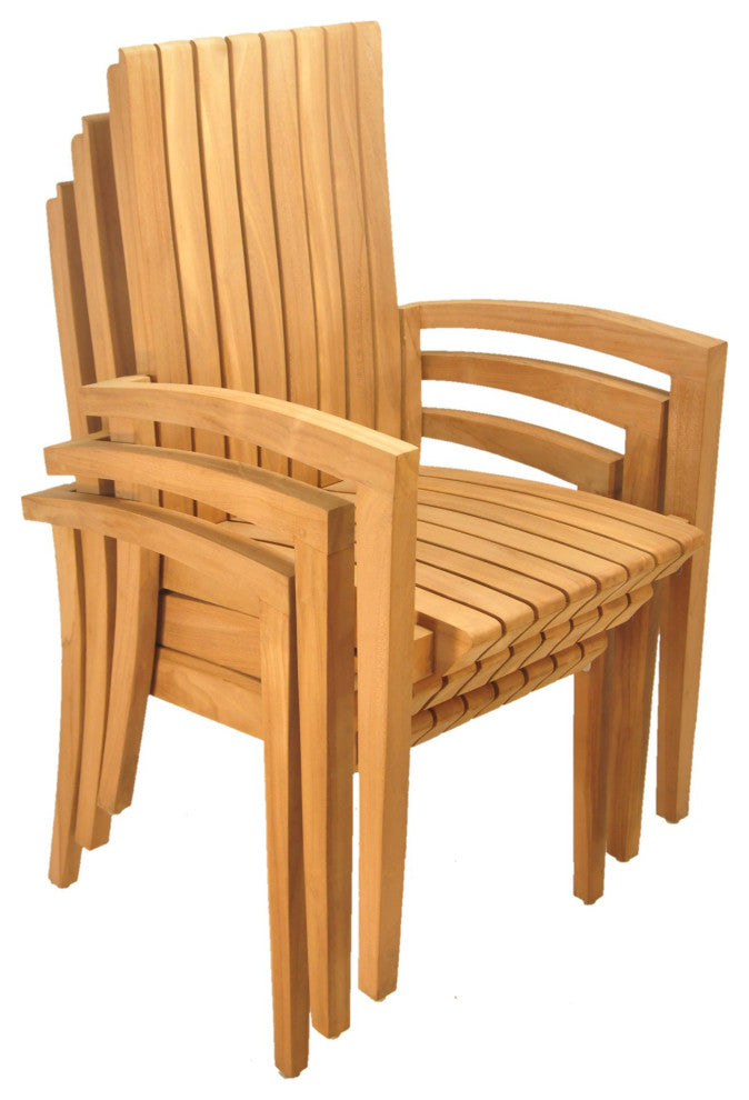 9-Piece Outdoor Teak Dining Set: 94" Masc Oval Table, 8 Goa Stacking Arm Chairs