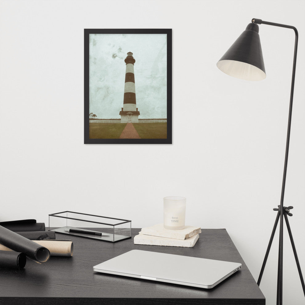 Aged Bodie Lighthouse Landscape Framed Photo Paper Wall Art Prints, Black, 12" X 16"