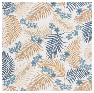 Safavieh Sunrise Collection SUN675 Indoor-Outdoor Rug, Ivory/Blue Gold, 6'7" Square