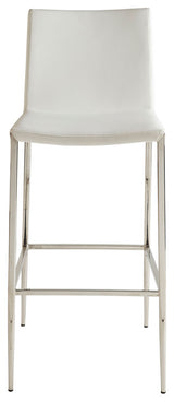 Diana-B Bar Stool, White With Polished Stainless Steel