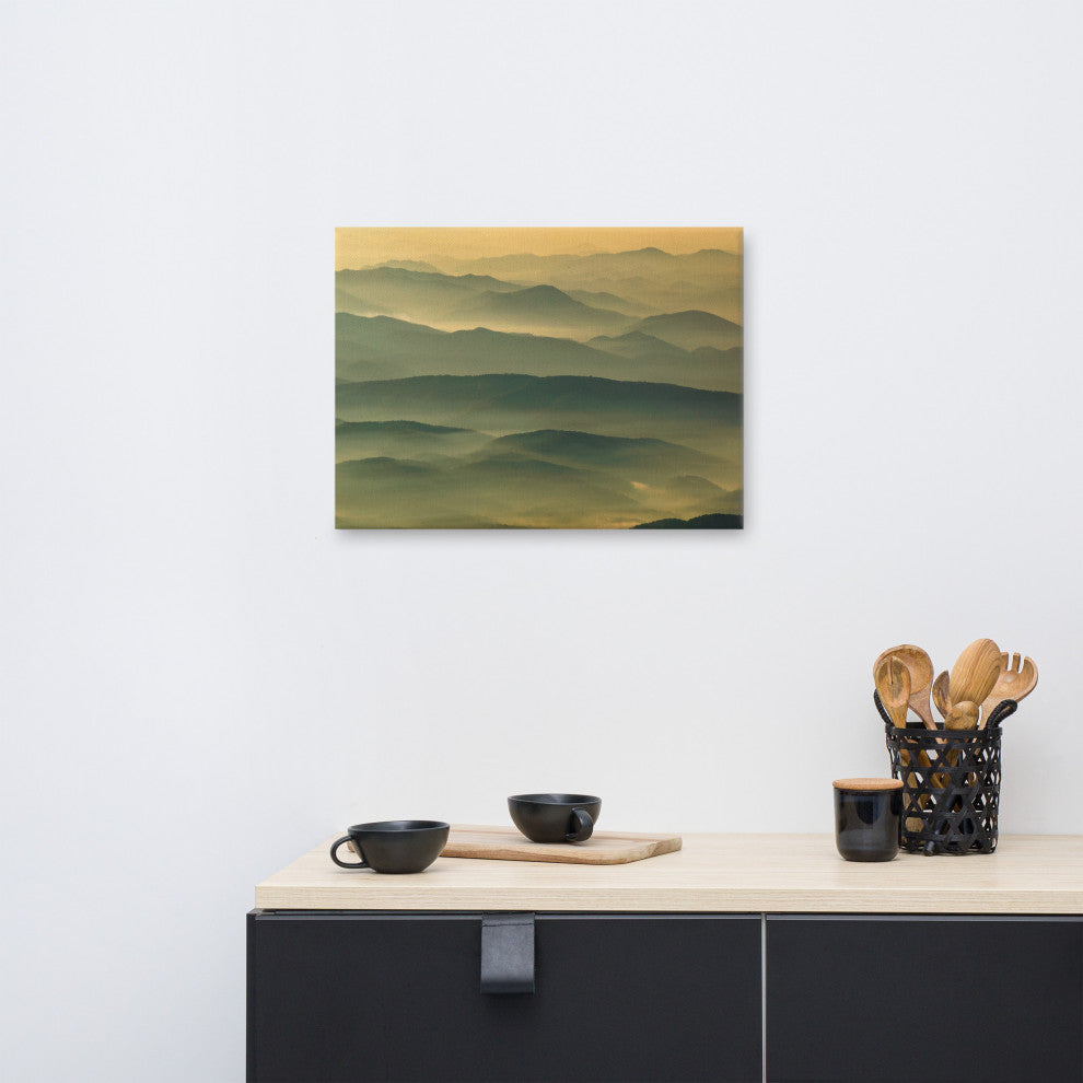 Foggy Mountain Layers at Sunset Landscape Photo Canvas Prints, 18" X 24"
