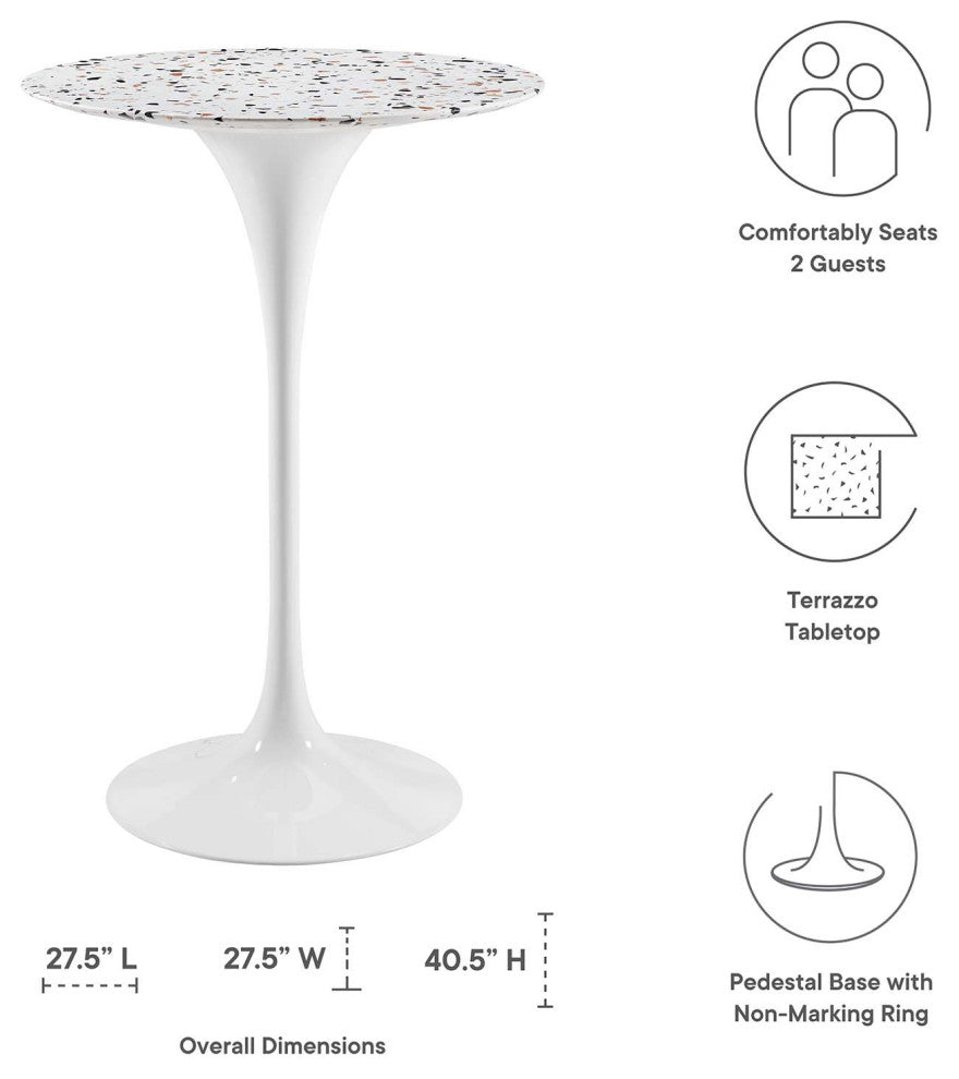 28" Bar Table, Round, White, Metal, Modern, Bar Pub Cafe Bistro Hospitality