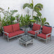 LeisureMod Walbrooke Grey Patio Sofa Set With Square Fire Pit Table, Red