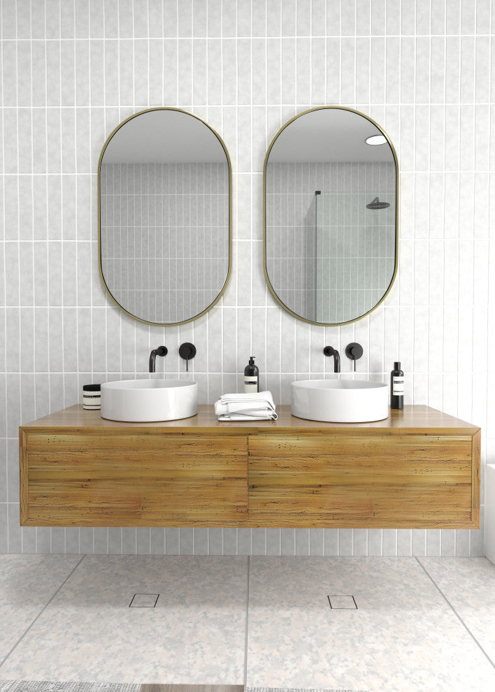 22" W X 36" H Pill Shape Stainless Steel Framed Mirror, Satin Brass