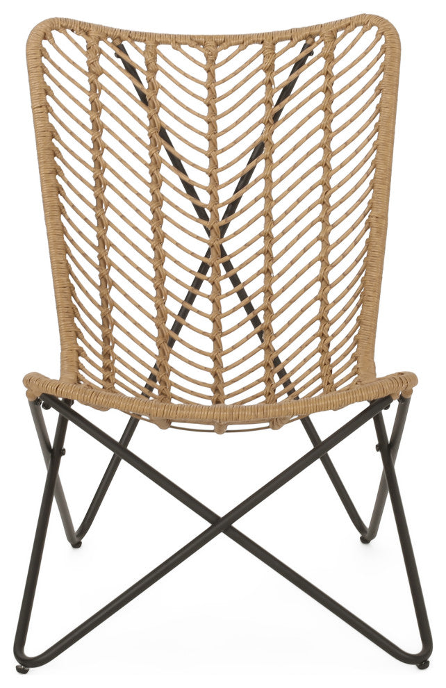 Juan Outdoor Wicker Accent Chairs, Set of 2, Light Brown/Black