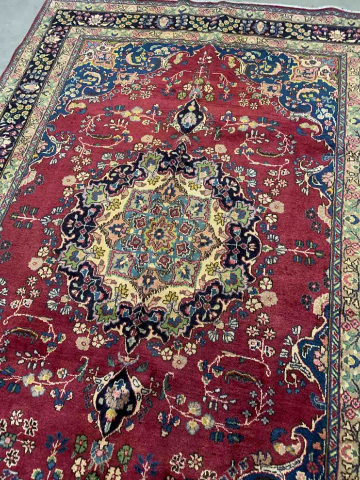 Handmade Vintage Persian Mashad Rug, 6.5'x9.9', 198cmx302cm 1950s