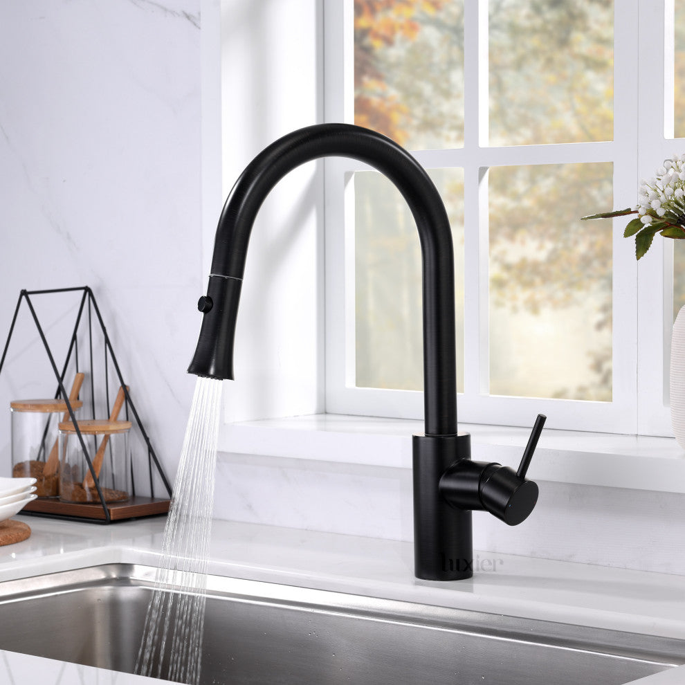 Luxier KTS11-T Single-Handle Pull-Down Sprayer Kitchen Faucet, Oil Rubbed Bronze