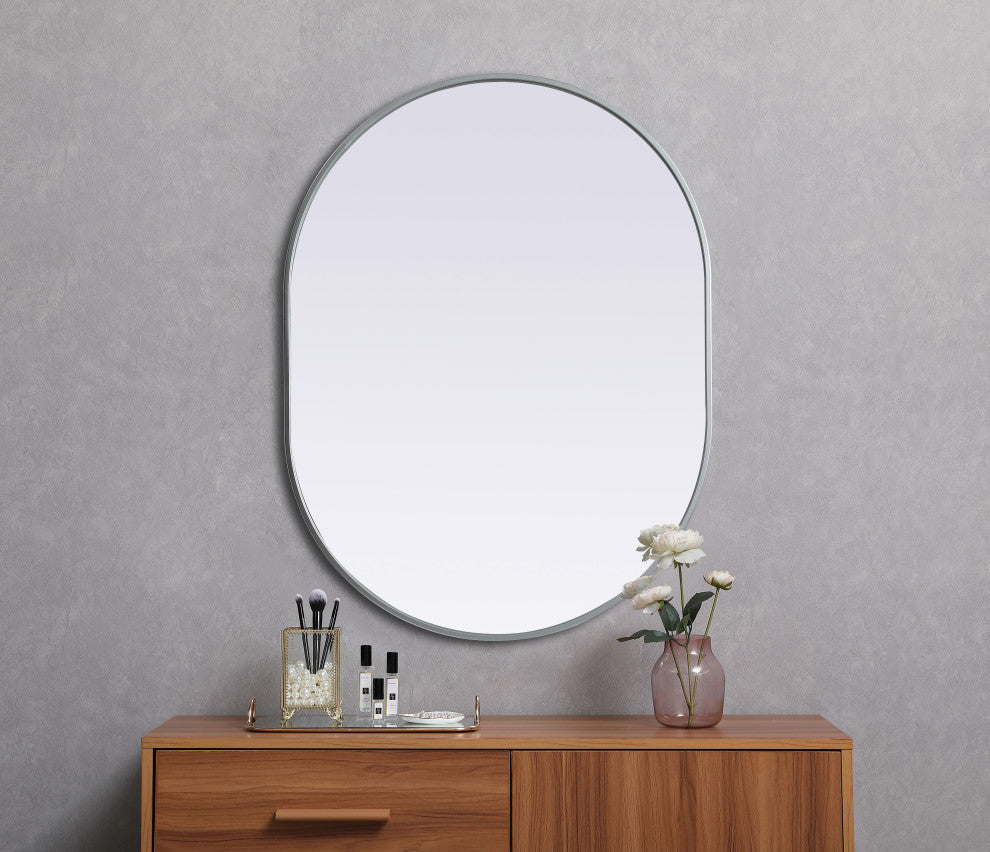 Metal Frame Oval Mirror 30X40 Inch, Silver