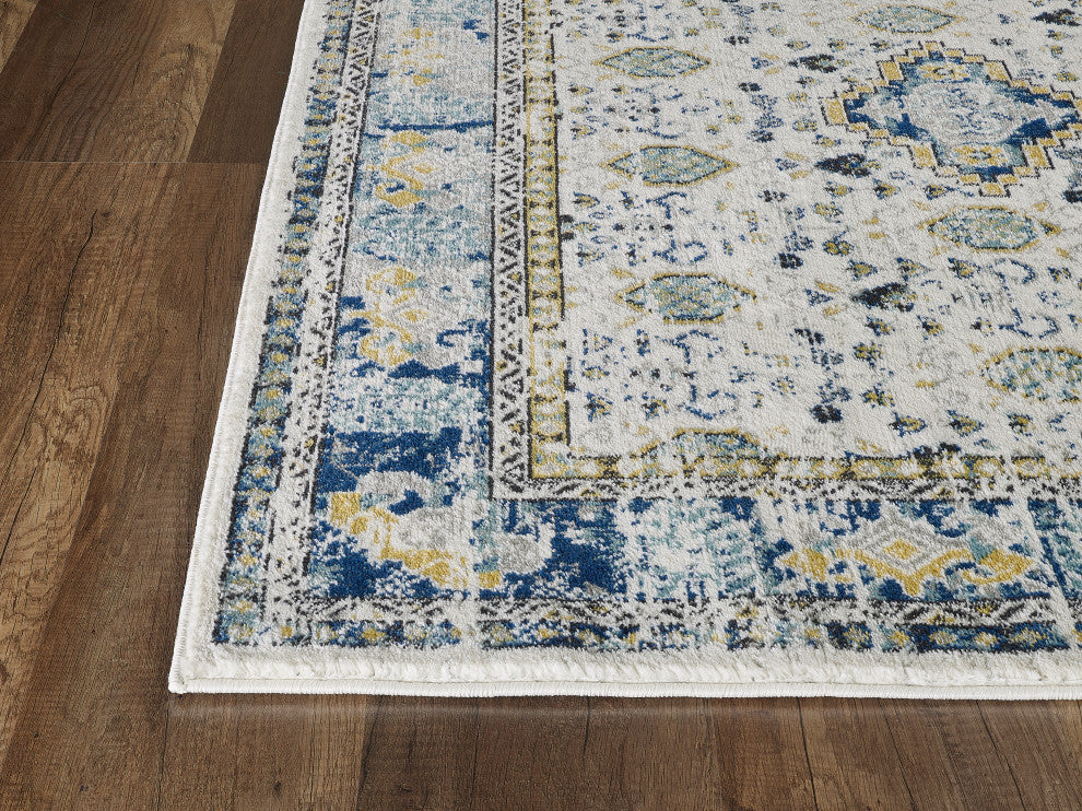 Abani Porto PRT160A Traditional Medallion Blue and Ivory Area Rug