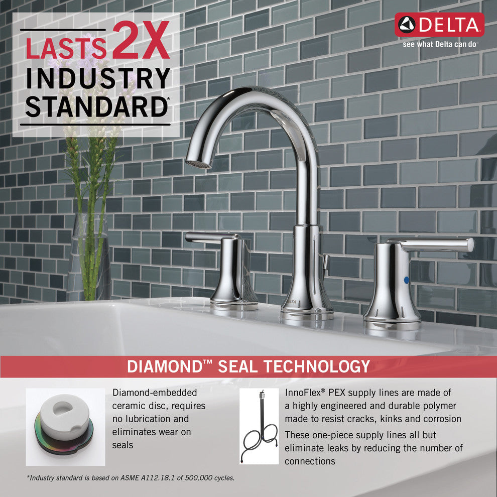 Delta Trinsic Two Handle Widespread Bathroom Faucet, Chrome, 3559-MPU-DST