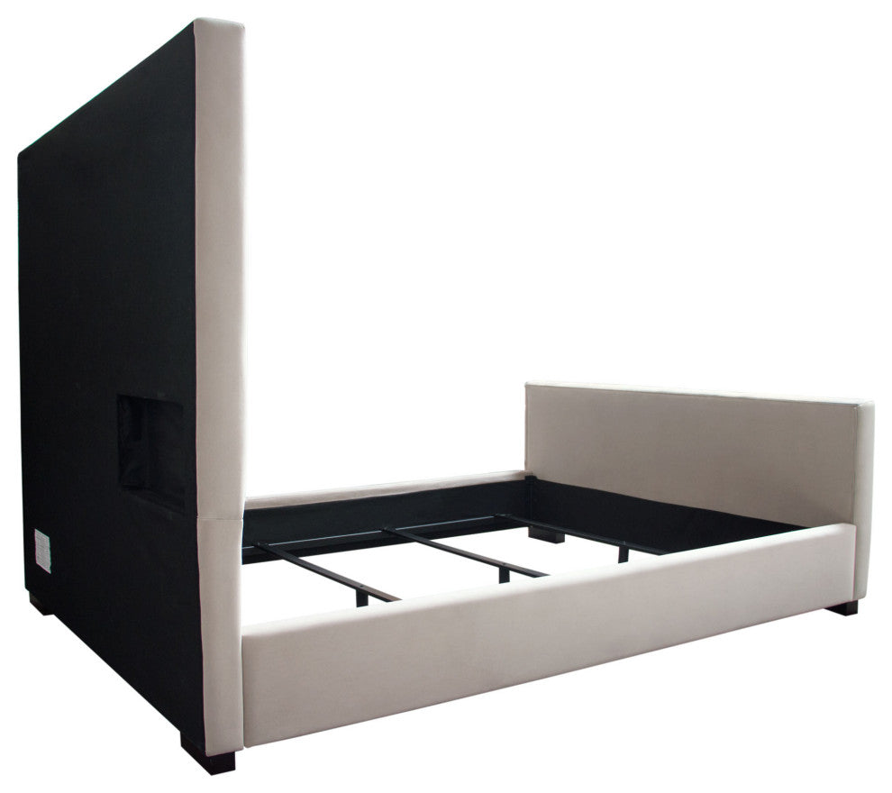 Venus Vertical Channel Tufted Queen Bed in Light Grey Velvet