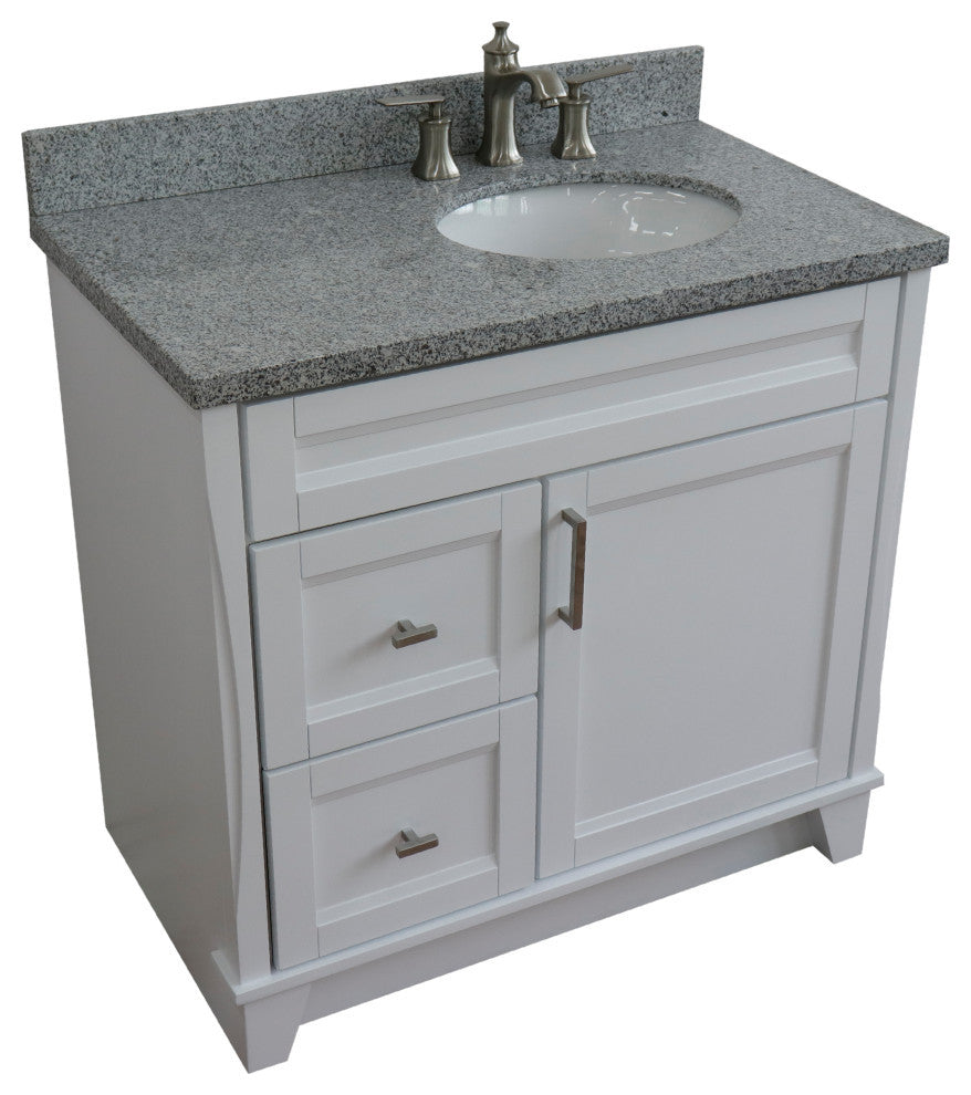 37" Single Sink Vanity, White Finish With Gray Granite