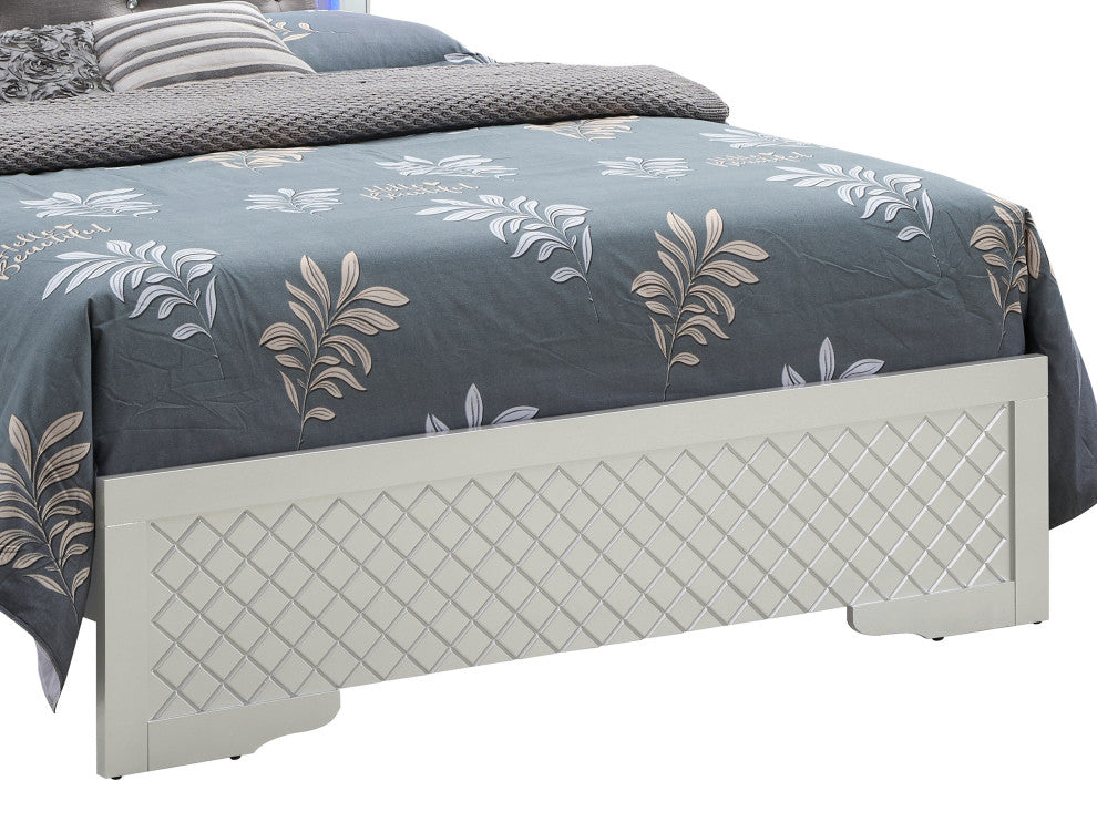 Verona LED Panel Bedframe, Silver Champagne, Queen