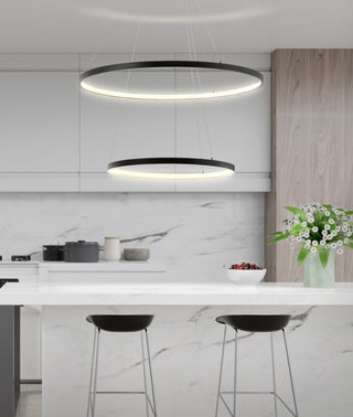 Circulo Metal Round Modern LED Pendant, Matte Black, Width: 24"