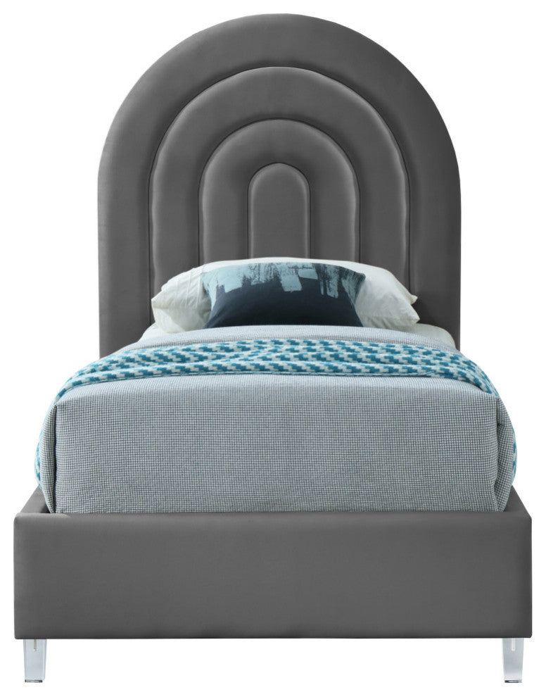Rainbow Velvet Upholstered Bed, Gray, Twin