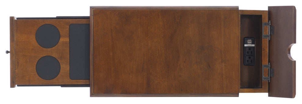 Classic End Table, Charging Station & Slide Tray With Beverage Holder, Hazelnut