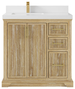 Alys Teak 36 Bathroom Vanity Left Offset Sink Whitewashed 2" White Quartz