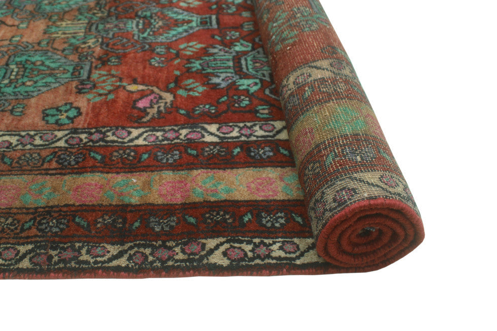 Fine Vintage Distressed Haideh Rust/Turquoise Rug, 3'1x5'1