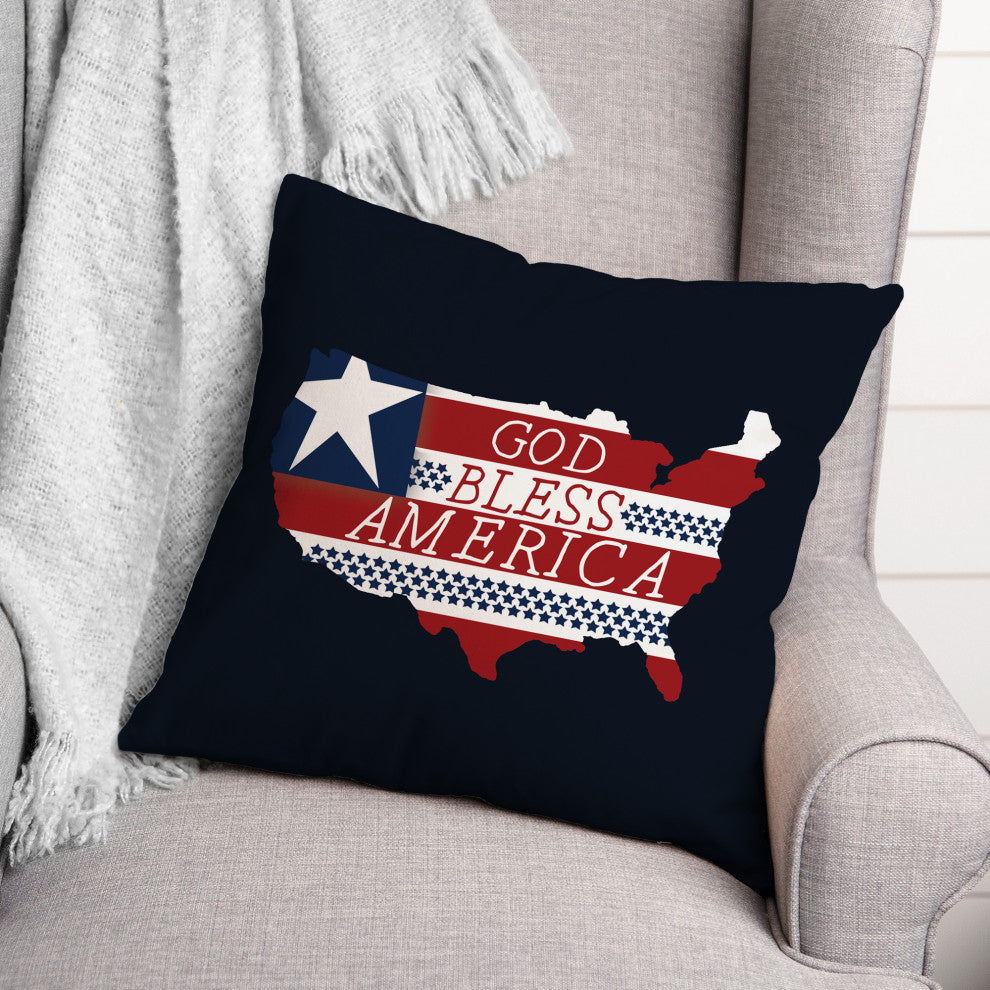 God Bless America Map Outline 18x18 Throw Pillow