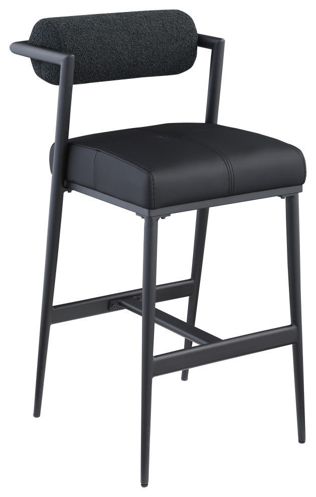 Stryker Boucle Fabric and Faux Leather Stool, Set of 2, Black
