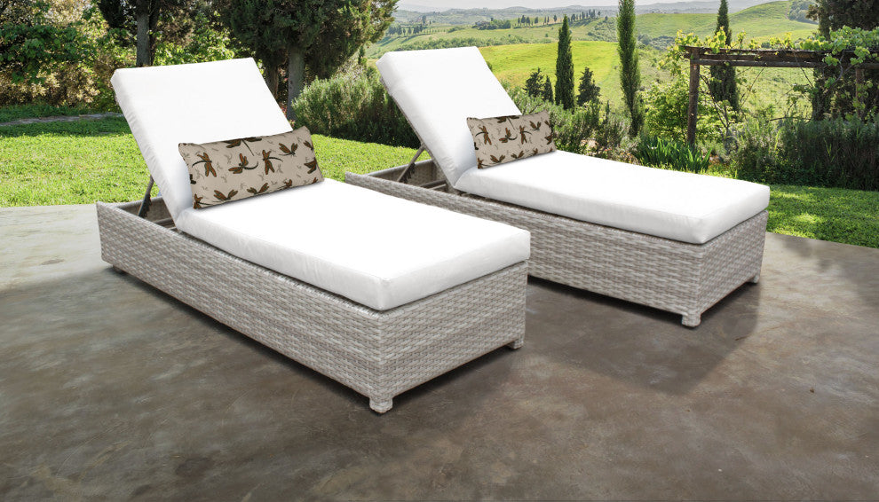 Fairmont Wheeled Chaise Set of 2 Outdoor Wicker Patio Furniture in White