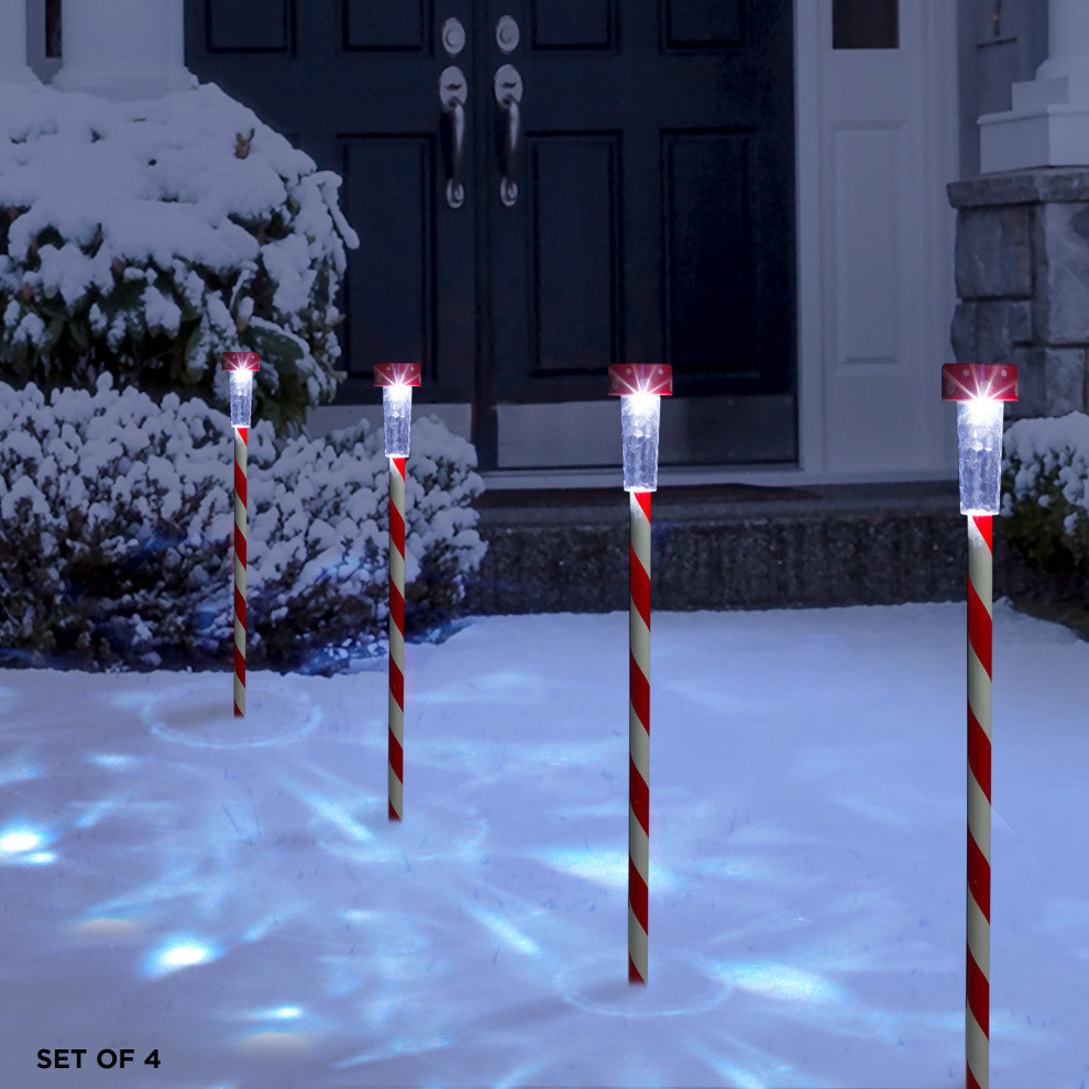 Solar Christmas Striped Pathway Garden Stake - Set of 4