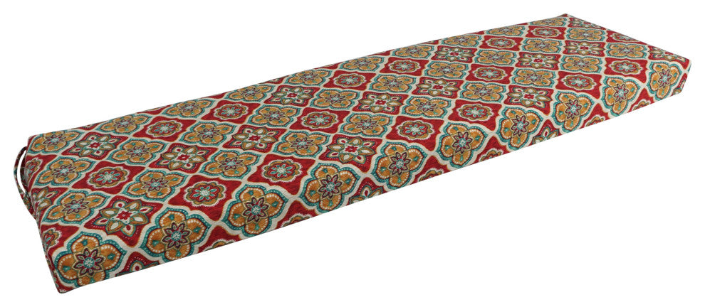 63"X19" Patterned Outdoor Spun Polyester Bench Cushion, Adonis Jewel