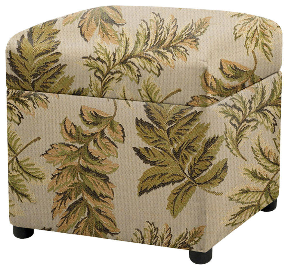 Jacob 18" Storage Cube Ottoman, Tan Floral Jacquard