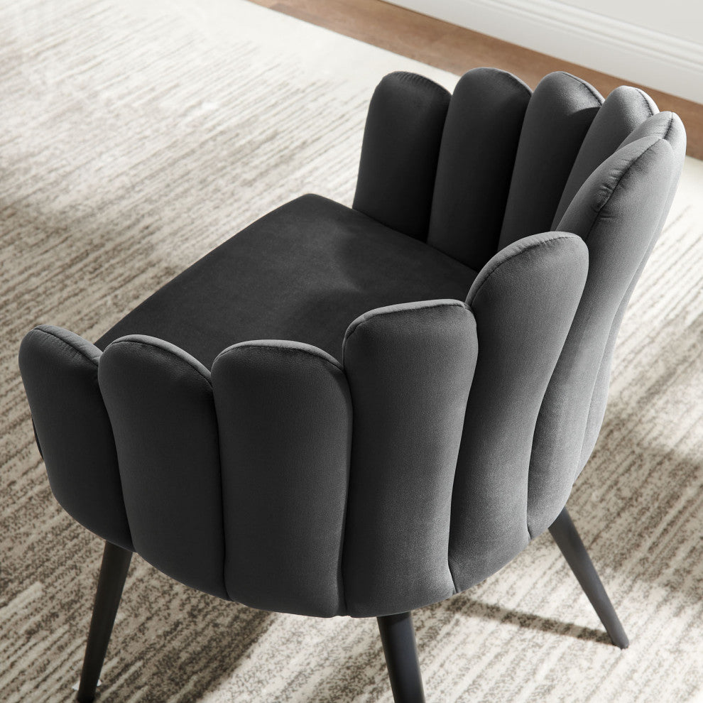 Side Dining Chair, Black Gray, Velvet, Modern, Cafe Bistro Hospitality