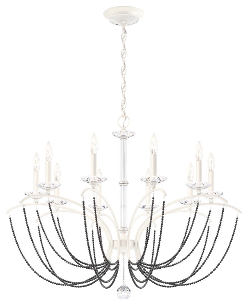 Priscilla 36x28" 10 Light Chandelier, White, In Dark Gray Pearl
