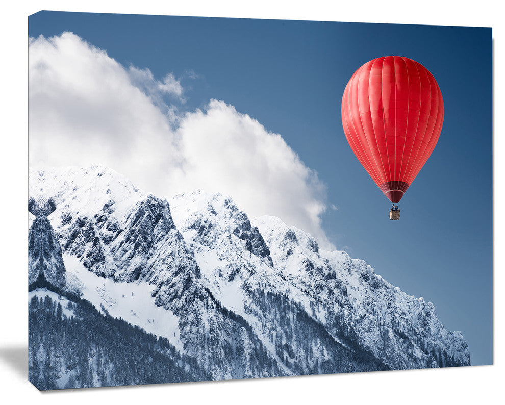 Balloon Over Winter Hills, Landscape Canvas Art Print, 40"x30"