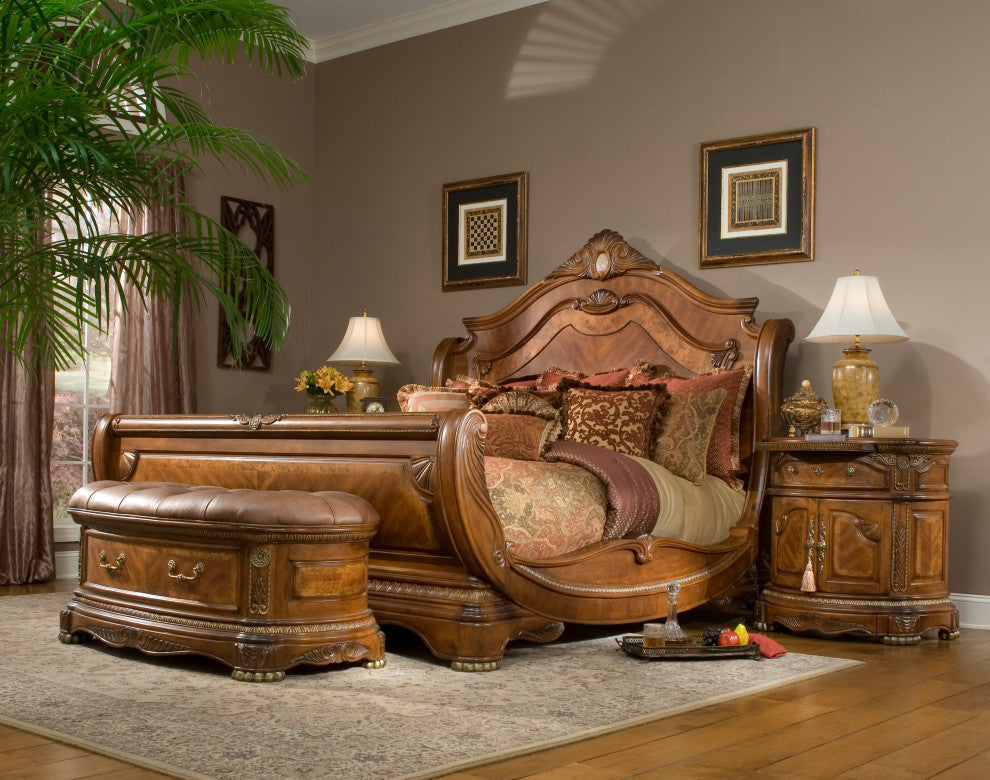 Cortina Leather Bedside Bench With Storage, Honey Walnut