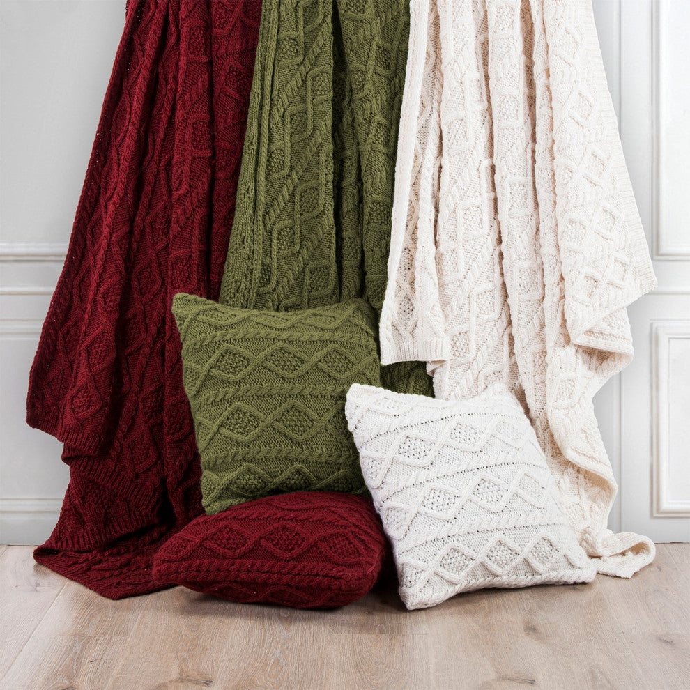 Cable Knit Soft Wool Throw Blanket, 50"x60", Sage