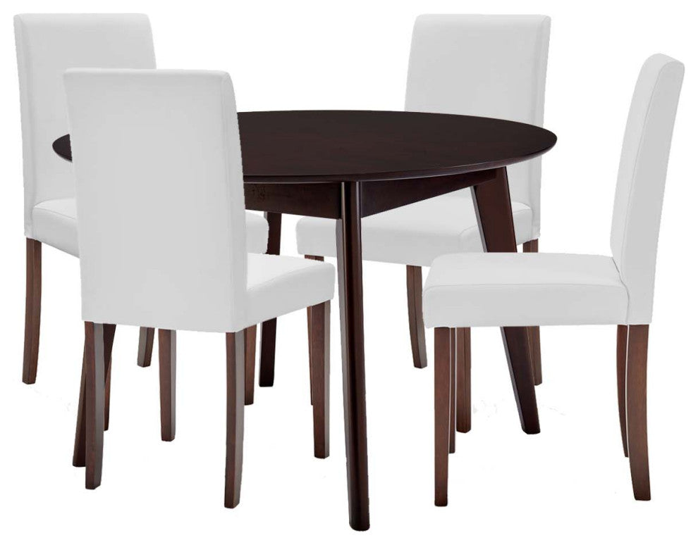 Side Chair and Table Set, Faux Leather, Drak Brown White, Cafe Bistro Restaurant