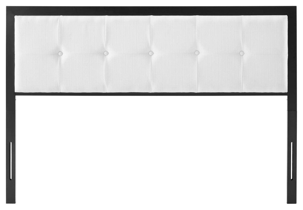 Tufted Headboard, Full Size, Fabric, Metal, Black White, Modern Contemporary