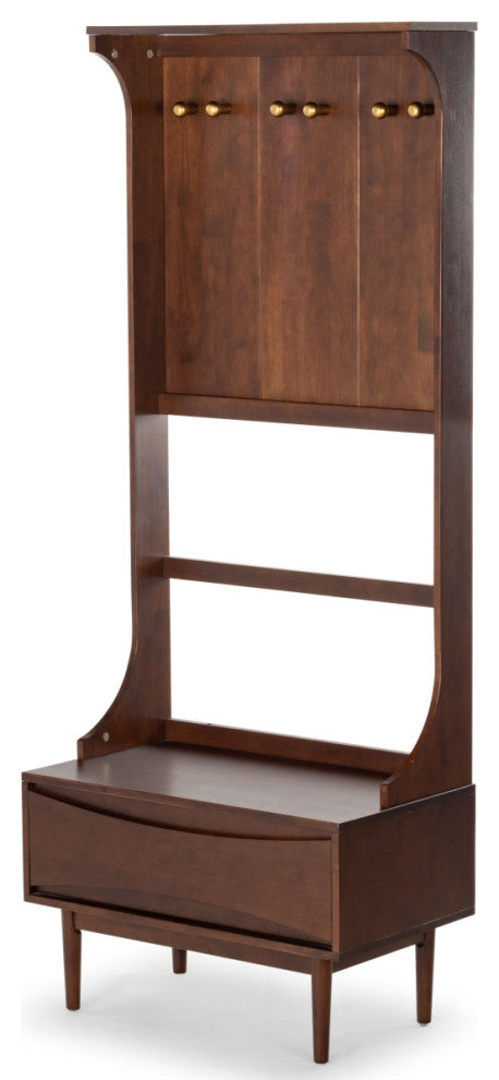 Safavieh Couture Pitta Wood 1 Drawer Hall Tree, Walnut/Gold