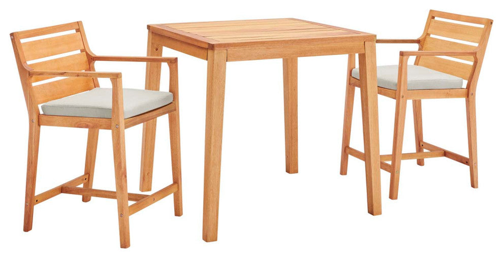 Portsmouth 3 Piece Outdoor Patio Karri Wood Bar Set Natural Taupe