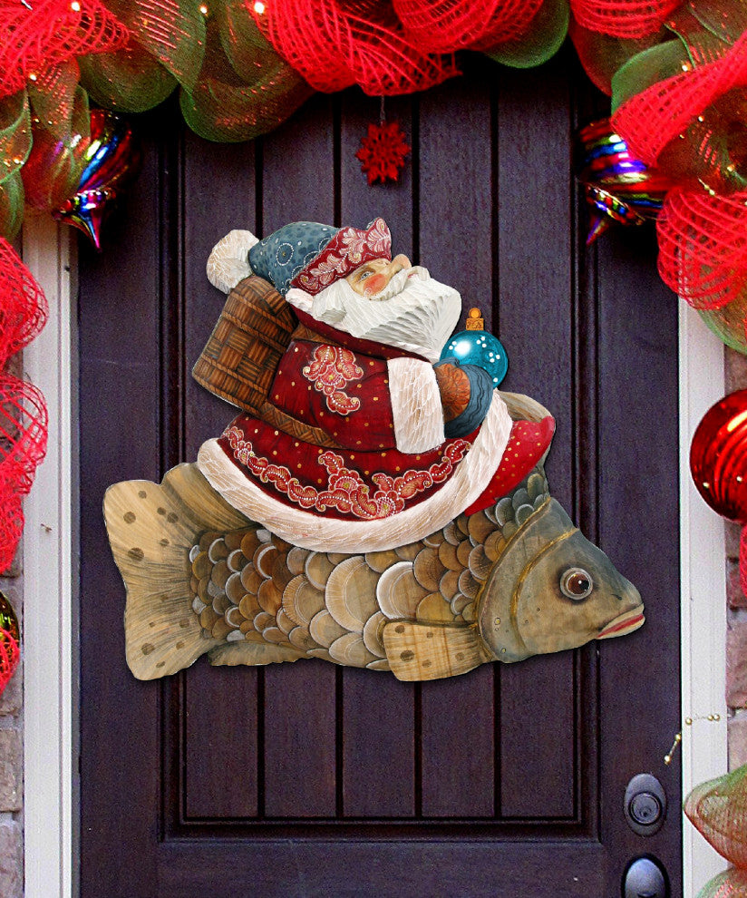 Golden Fish Santa Wooden Door Hanger