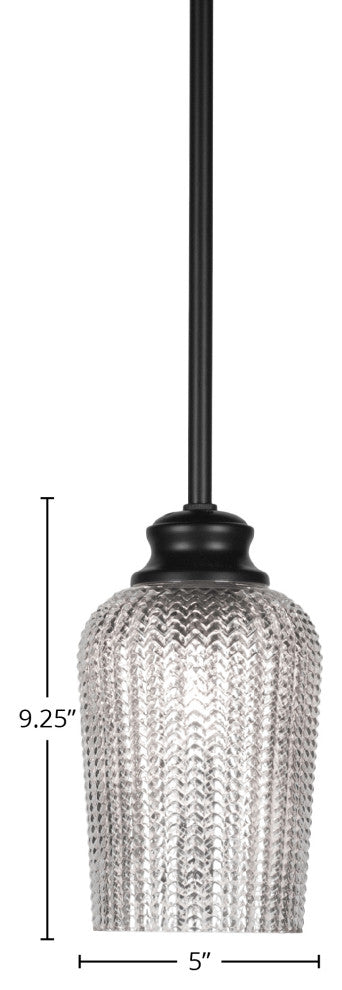 Cordova 1-Light Stem Hung Pendant, Matte Black/Silver Textured