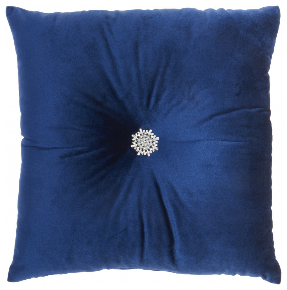 Royal Blue Center Beaded Tuft Throw Pillow