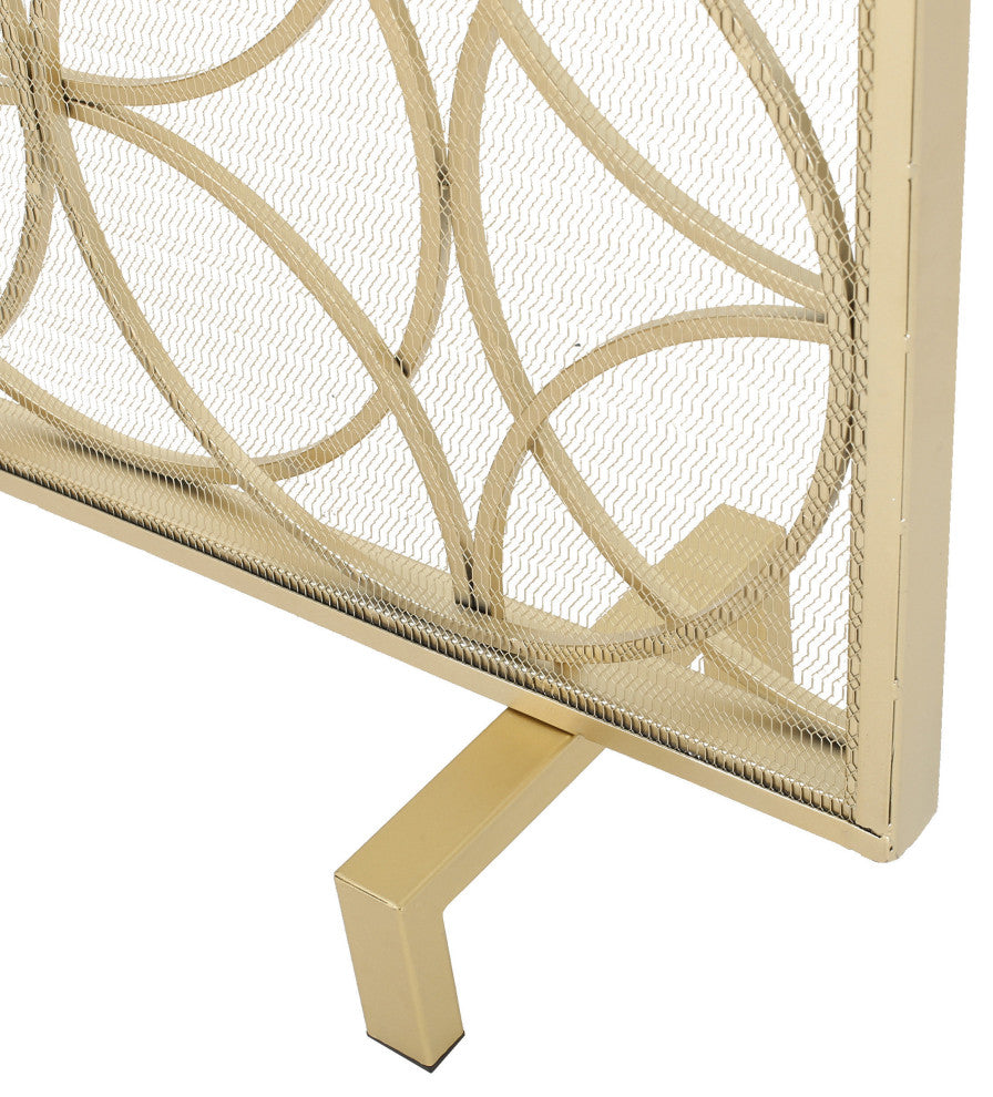 GDF Studio Veritas Single Panel Black Iron Fireplace Screen, Gold