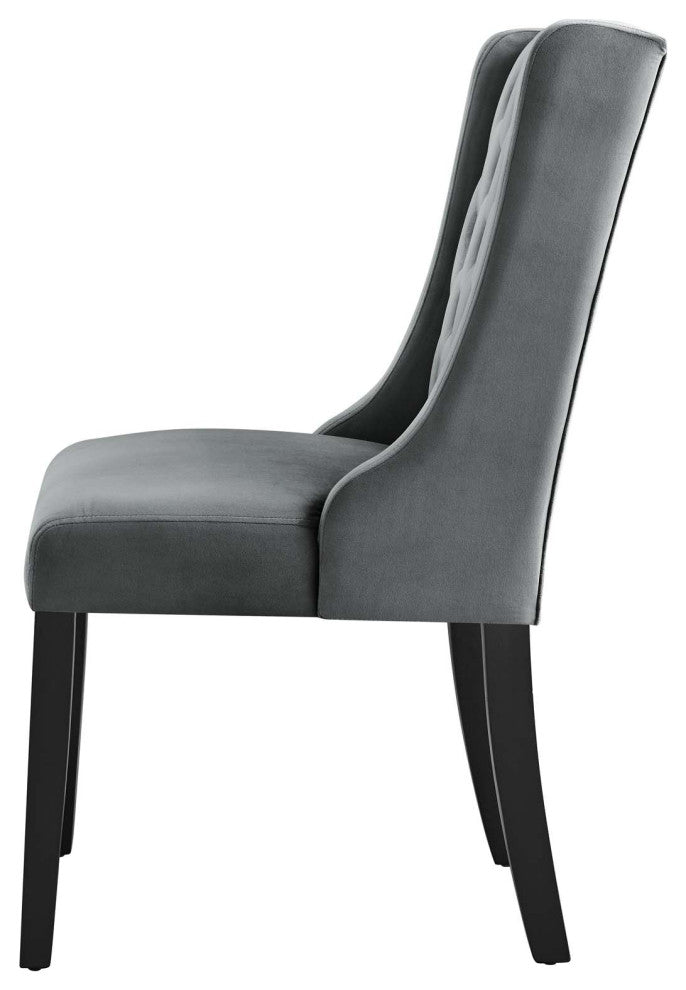 Side Dining Chair, Set of 2, Gray, Velvet, Modern, Cafe Bistro Hospitality