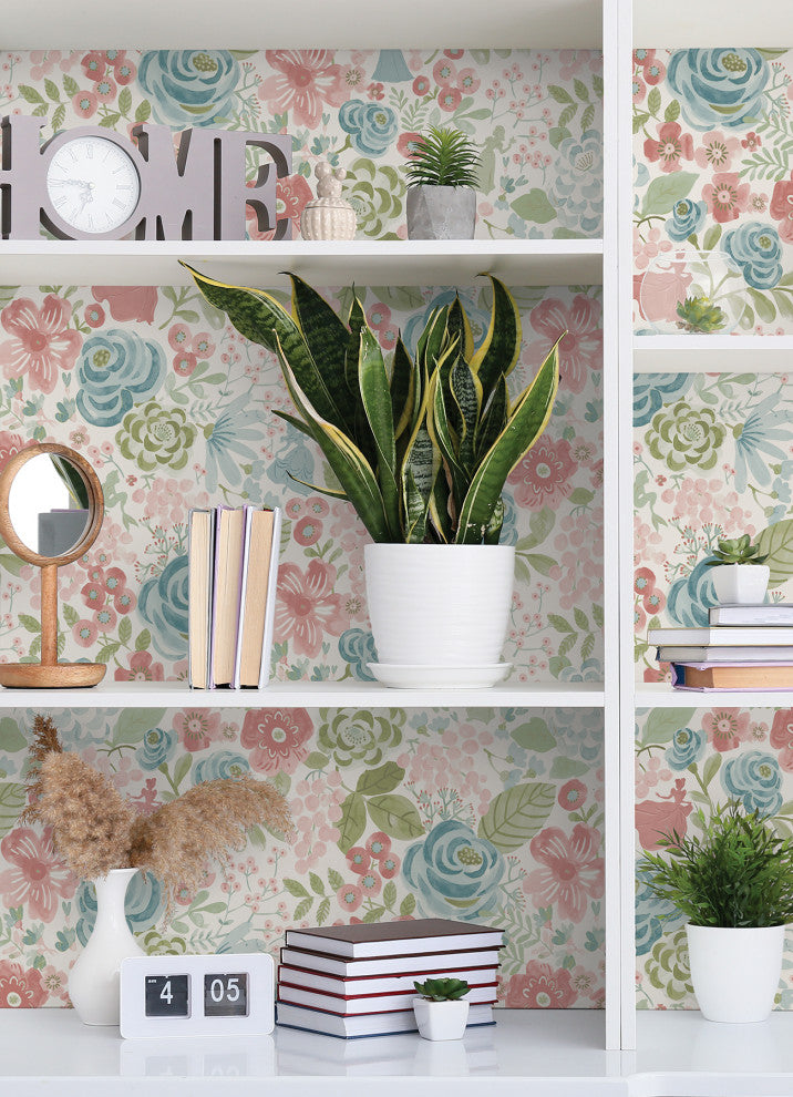 Disney Princess Blush Watercolor Floral Peel and Stick Wallpaper